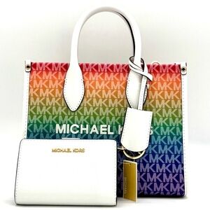 Michael Kors Mirella SM Signature Logo Xbody Tote Bag & Matching Bifold Wallet 🌈